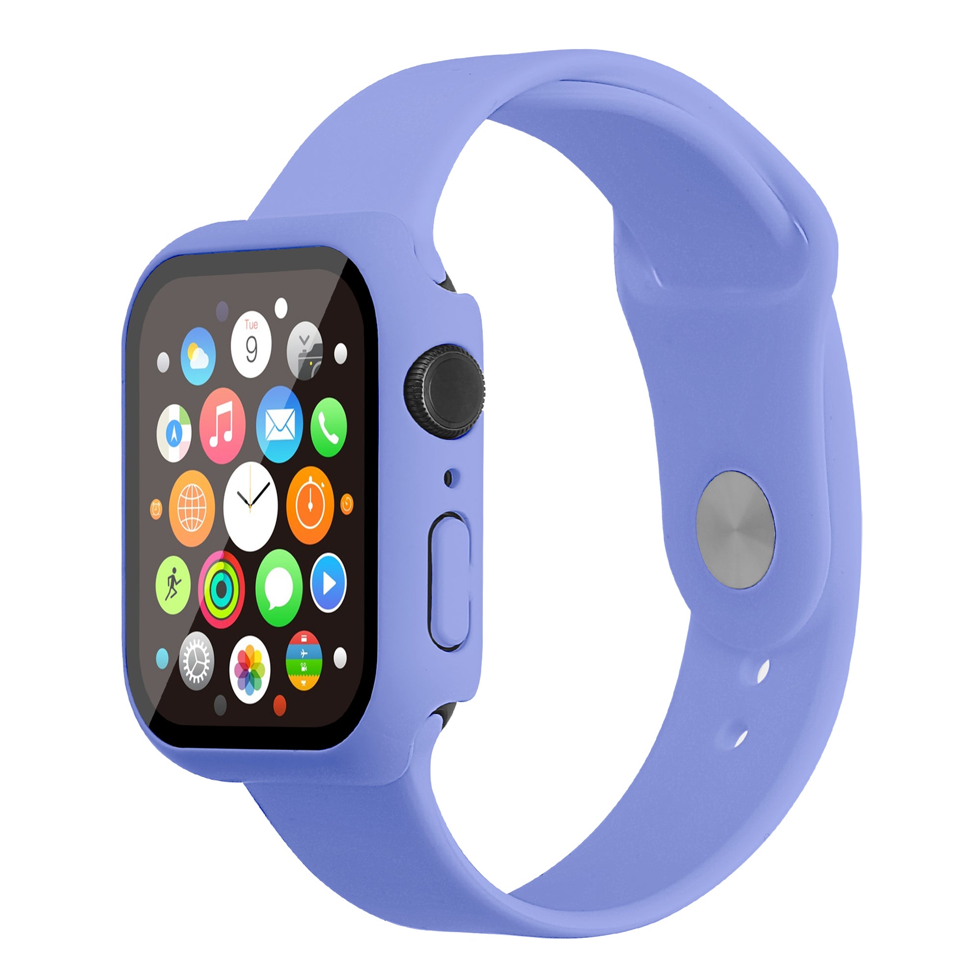 For Apple Watch Series 7 45mm Soft Silicone Watch Band+Hard PC Watch Cover with Tempered Glass Film Size M L For Apple Watch Series 7 45mm Soft Silicone Watch Band+Hard PC Watch Cover with Tempered Glass Film Size M L
